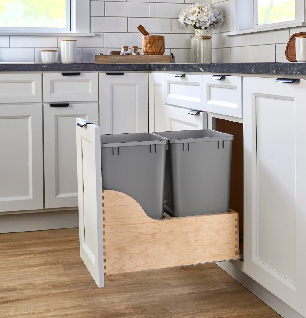 Rev-A-Shelf - 12" - Double Silver Waste Containers - 27 Quart with BLUM Close Slides