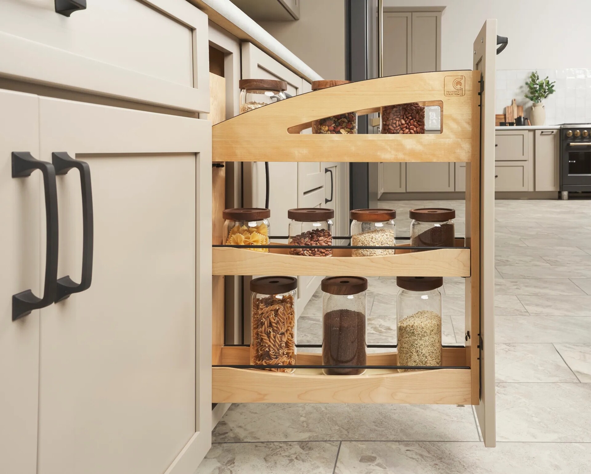 9" Craftsman Collection Solid Maple Base Cabinet Pullout Organizer w/ Black Accents and BLUM Soft-Close Slides