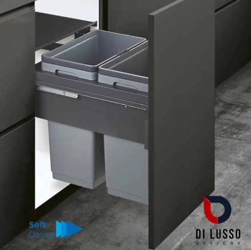 (GREAT VALUE) Di Lusso Garbage Bins System - Width 16-1/2 Inches with Built-in Bin Lid
