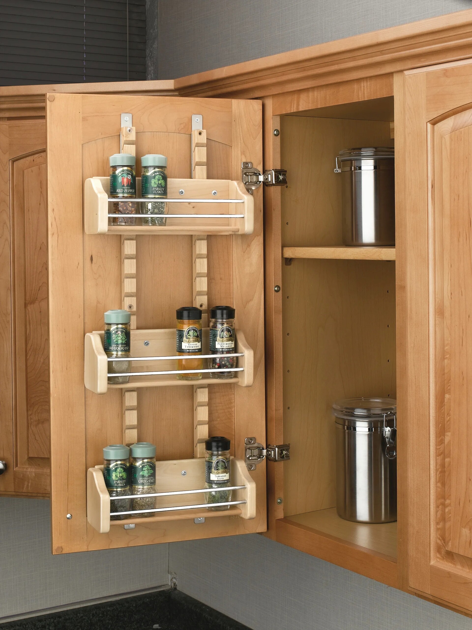 Rev-A-Shelf - 13-1/8" Maple Door Storage Adjustable Spice Rack Wall Accessories