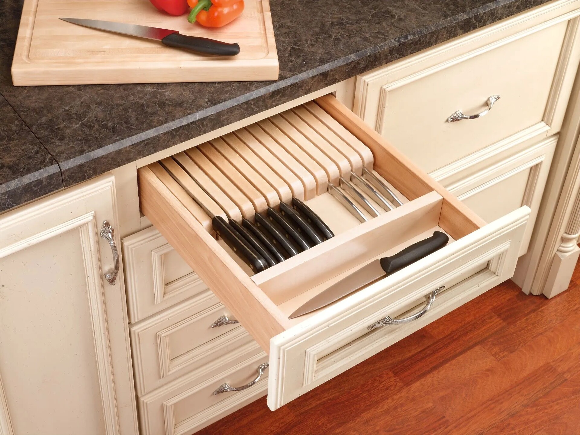 Rev-A-Shelf - 18-1/2" Maple Cut-To-Size Insert w/ Divider Wood Knife Block for Drawers