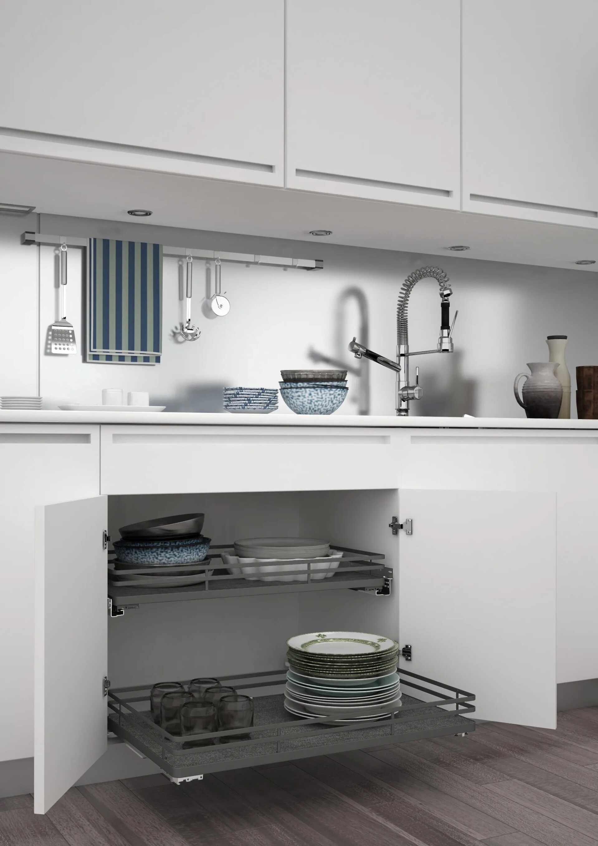 Rev-A-Shelf - 32-11/16" Textured Line Finish Pullout Premiere Single Wire Solid Bottom Basket