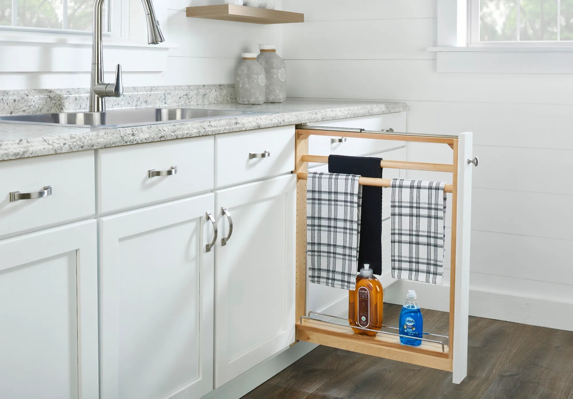 Rev-A-Shelf - Maple 6" Pull-Out Between Cabinet Towel Bar Base Filler with Ball-Bearing Soft-Close Slides