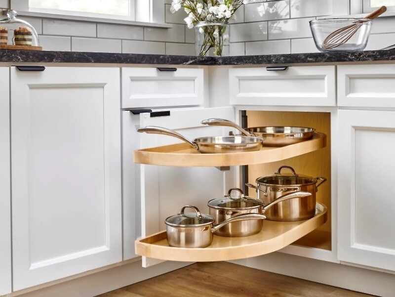 Two-Tier Wood Classic Girasolo for Right Opening/Blind Left Corner Cabinet - 15" Opening FF - 16-1/2" Frameless