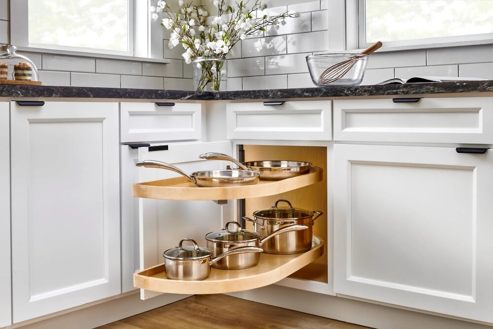 Two-Tier Wood Classic Girasolo for Right Opening/Blind Left Corner Cabinet - 18" Opening FF - 19-1/2" Frameless