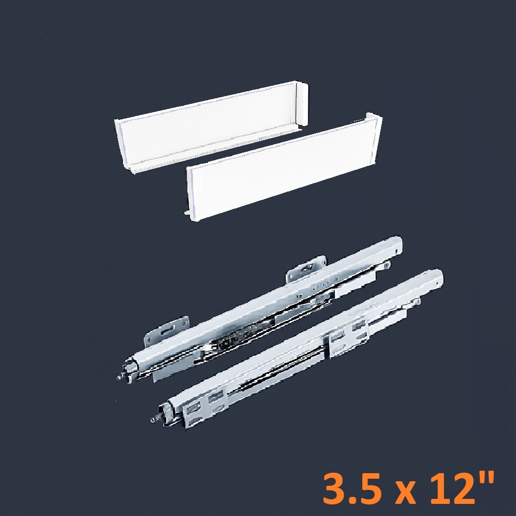 White SGS Double Wall Slim Box System 3 1/2" H x 12" L - Soft Close