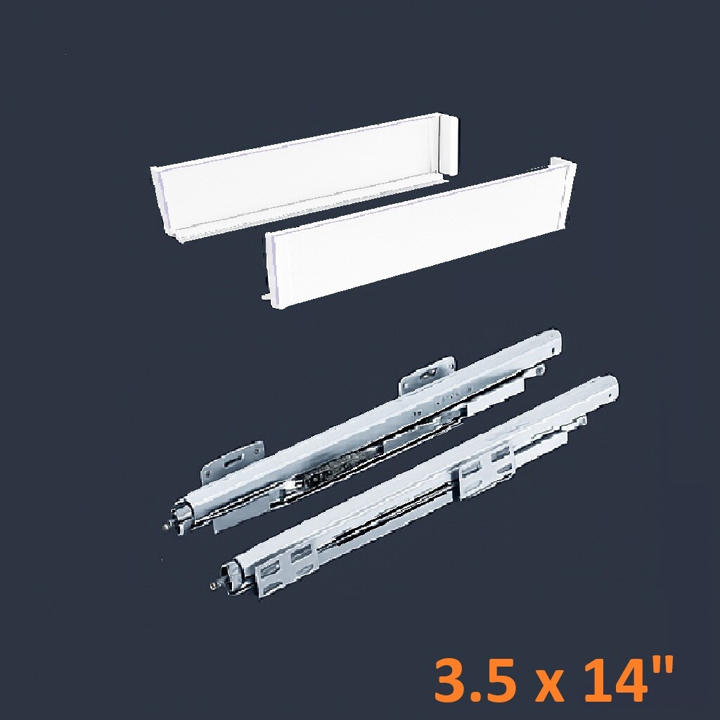 White SGS Double Wall Slim Box System 3 1/2" H x 14" L - Soft Close