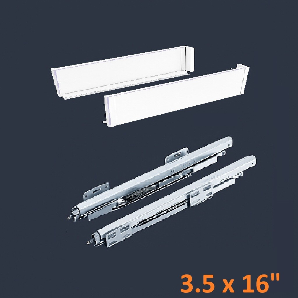 White SGS Double Wall Slim Box System 3 1/2" H x 16" L - Soft Close