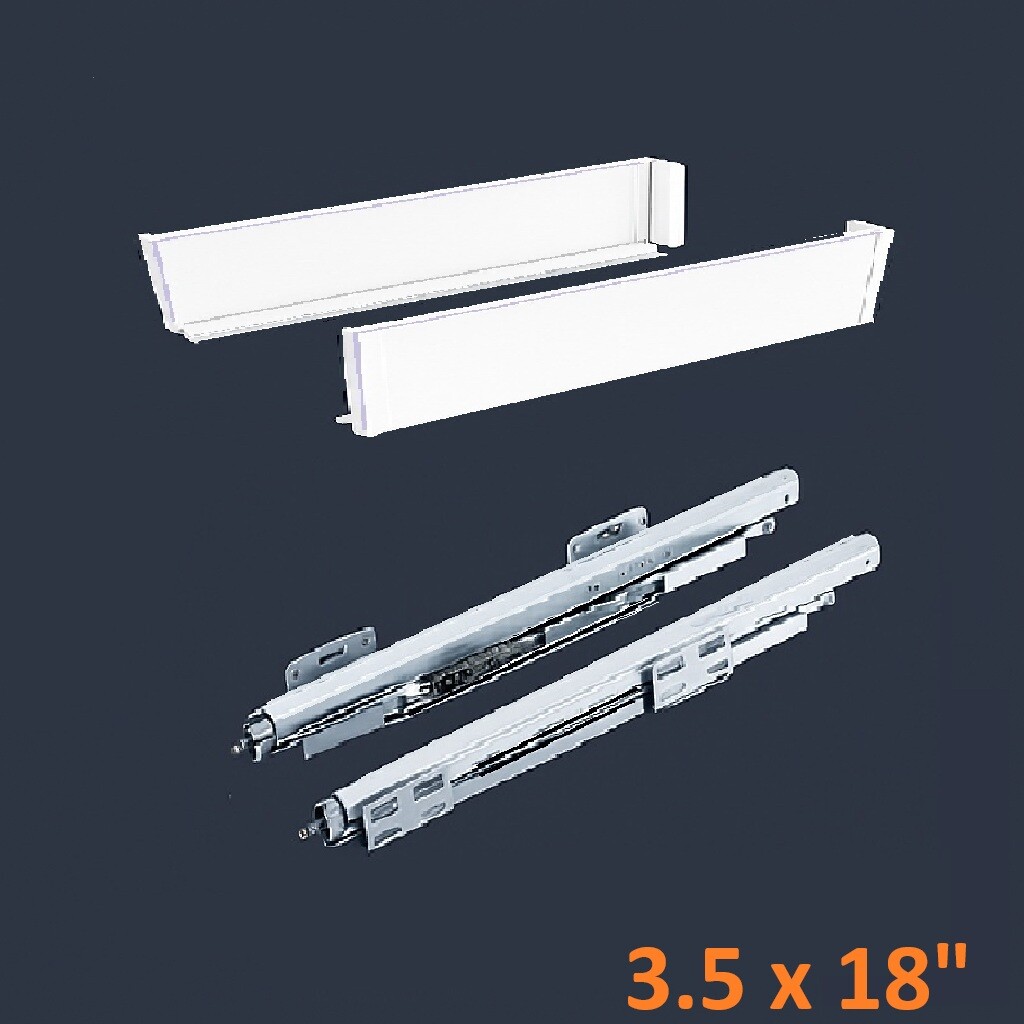 White SGS Double Wall Slim Box System 3 1/2" H x 18" L - Soft Close