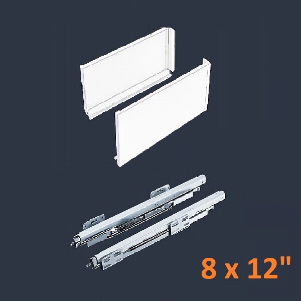 White SGS Double Wall Slim Box System 8" H x 12" L - Soft Close